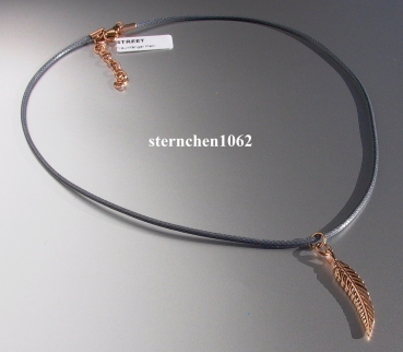 Traumfänger - Halskette * Leder * Stahl * Feder * Roségold * Grau * 40 cm - 45 cm