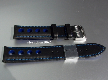 Barington * Lederband für Uhren * Uhrenarmband * Racing * schwarz/blau * 22 mm