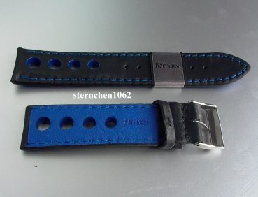 Barington * Lederband für Uhren * Uhrenarmband * Racing * schwarz/blau * 22 mm