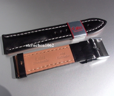 Preview: Eulux * Lederband für Uhren * Uhrenarmband * Büffel * schwarz * Handmade * 24 mm