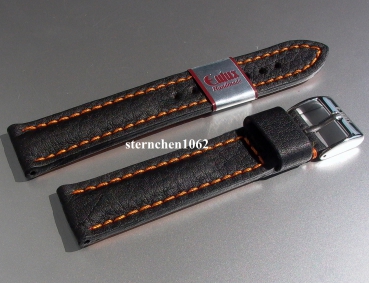 Eulux * Lederband für Uhren * Uhrenarmband * Imperator * schwarz-orangeb * Handmade * 20 mm