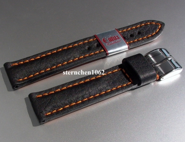 Eulux * Lederband für Uhren * Uhrenarmband * Imperator * schwarz-orangeb * Handmade * 22 mm