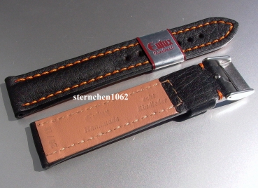 Preview: Eulux * Lederband für Uhren * Uhrenarmband * Imperator * schwarz-orangeb * Handmade * 22 mm