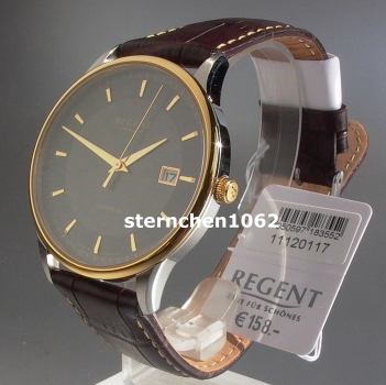 Preview: Regent * Edelstahl / Leder * Ref. 11120117 * Herren-Armbanduhr * Made in Germany