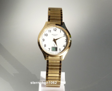 Preview: Regent * Damen-Armbanduhr * Edelstahl vergoldet * Quarz * Zugband * Funkuhr * 12030083 * FR318