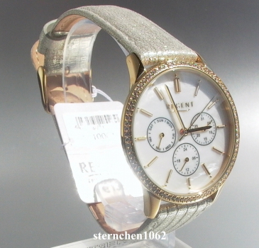 Preview: Regent * Stahl vergoldet Leder * Zirkonia * Chronograph * 12100619 * Damen-Armbanduhr