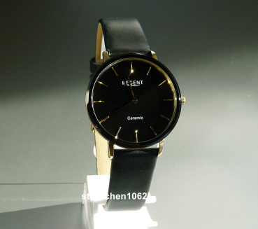 Preview: Regent * Damen-Armbanduhr * Stahl IPG * Keramik * Leder * 12100809 * F1586