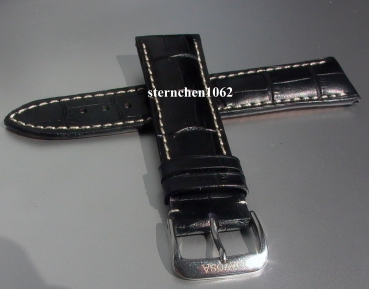 Davosa * watch strap * croco-print  optics * black * white seam * 20 mm