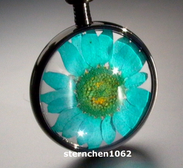 Preview: Blumenkind - Anhänger * Stahl IP Grau * blaue Blüte *