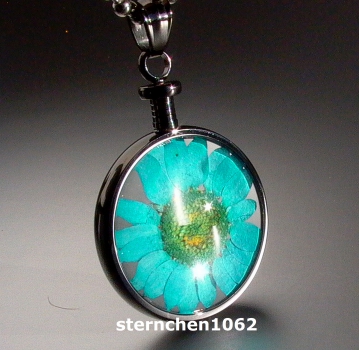 Preview: Blumenkind - Anhänger * Stahl IP Grau * blaue Blüte *