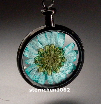 Preview: Blumenkind - Anhänger * Stahl IP Grau * blaue Blüte *