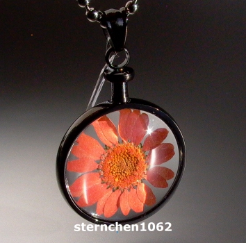 Flower Child Pendant * Steel IP Grey * orange flower *