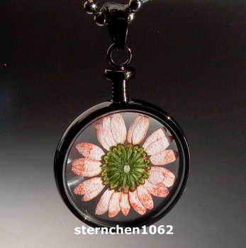 Preview: Blumenkind - Anhänger * Stahl IP Grau * orange Blüte *