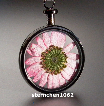 Flower Child Pendant * Steel IP Grey * pink flower *