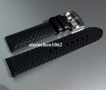Preview: Eulit * EUTec Carbon * Waterproof * Silicone watch strap with Leather * black * 20 mm