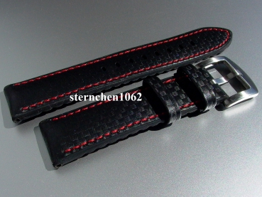 Eulit * EUTec Carbon * Waterproof * Uhrenarmband * Silikon mit Leder * schwarz/rot * 20 mm