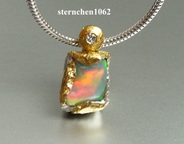 Einzelstück * Halskette mit Opal / Brillant Anhänger * 925 Silber * 24 ct Gold