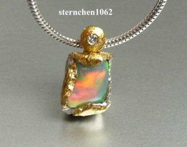 Preview: Einzelstück * Halskette mit Opal / Brillant Anhänger * 925 Silber * 24 ct Gold