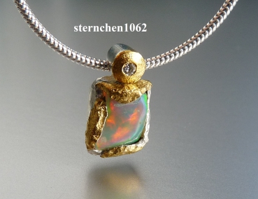 Preview: Einzelstück * Halskette mit Opal / Brillant Anhänger * 925 Silber * 24 ct Gold