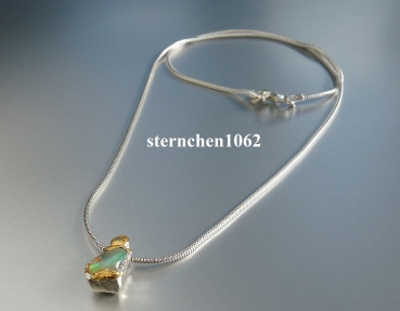 Necklace with Opal / Brilliant * 925 Silver * 24 ct gold *