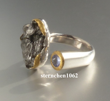 Ausgefallenes Einzelstück * Ring * 925 Silber * 24 ct Gold * Meteorit - Stein * Tansanit