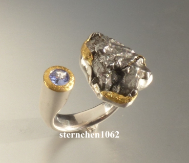 Preview: Ausgefallenes Einzelstück * Ring * 925 Silber * 24 ct Gold * Meteorit - Stein * Tansanit