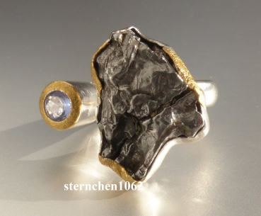 Preview: Ausgefallenes Einzelstück * Ring * 925 Silber * 24 ct Gold * Meteorit - Stein * Tansanit