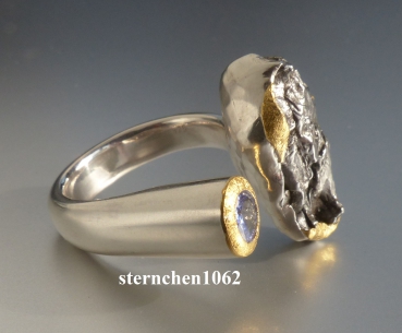 Ausgefallenes Einzelstück * Ring * 925 Silber * 24 ct Gold * Meteorit - Stein * Tansanit