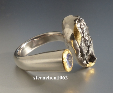 Preview: Ausgefallenes Einzelstück * Ring * 925 Silber * 24 ct Gold * Meteorit - Stein * Tansanit