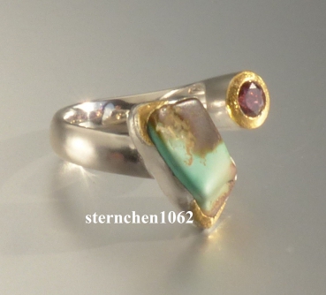 Preview: Ausgefallenes Einzelstück * Ring * 925 Silber * 24 ct Gold * Türkis * Turmalin