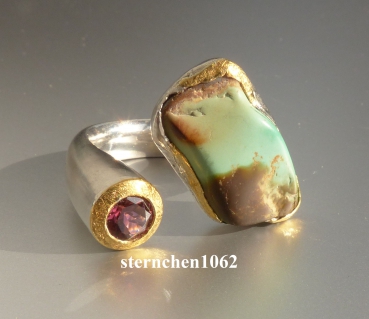 Ausgefallenes Einzelstück * Ring * 925 Silber * 24 ct Gold * Türkis * Turmalin
