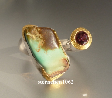 Preview: Ausgefallenes Einzelstück * Ring * 925 Silber * 24 ct Gold * Türkis * Turmalin