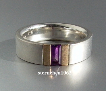 Unique * Ring * 925 Silver * 585 Gold * Amethyst