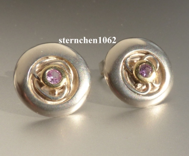 Einzelstück * Ohrstecker * 925 Silber * 750 Gold * rosa Saphir *