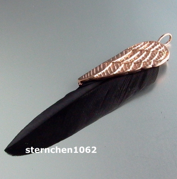 Dreamfeather Pendant * stainless steel IP rose * black feather * 7,5 cm