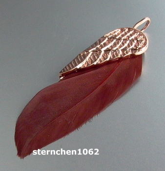 Dreamfeather Pendant * steel IP Rosé * brown feather * 5,5 cm