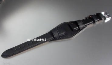 Eulit * Leather watch strap * band with leather underlay * black * 16 mm
