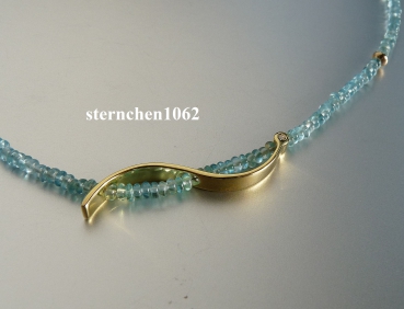 Preview: Ausgefallene Edelstein Kette * facettierter Apatit * Brillant * 585 Gold * 925 Silber