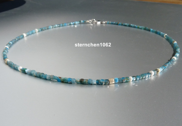 Preview: Ausgefallene Edelstein Kette * facettierter Apatit * Perlen * 925 Silber