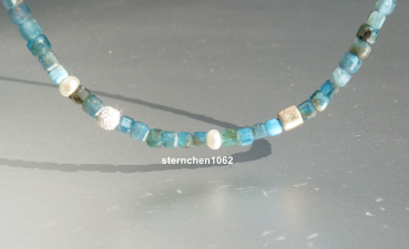 Ausgefallene Edelstein Kette * facettierter Apatit * Perlen * 925 Silber