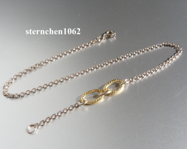 Fußkette * 925 Silber * mit Zwichenteil gold plattiert  * 25 cm