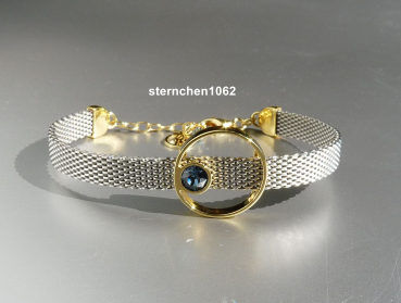 Armband * Edelstahl * 925 Silber * Gold ionisiert * Kristall Stein blau