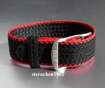 Eulit * Perlon * Durchzugsband Uhrenarmband * Atlantic * schwarz-rot * 20 mm