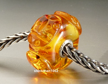 Preview: Original Trollbeads * Gravierter Bernstein / Amber * OOAK * XXXL * 911