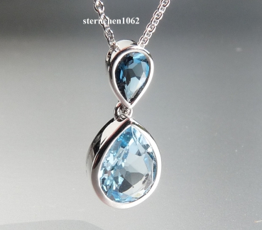 Preview: Halskette mit Anhänger * 585 Weißgold * London Blue Topas & Sky Blue Topas * 45 cm