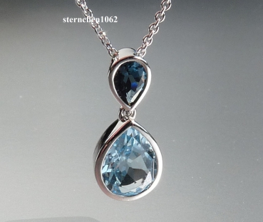 Preview: Halskette mit Anhänger * 585 Weißgold * London Blue Topas & Sky Blue Topas * 45 cm