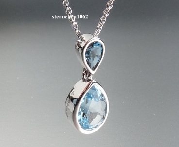 Preview: Halskette mit Anhänger * 585 Weißgold * London Blue Topas & Sky Blue Topas * 45 cm