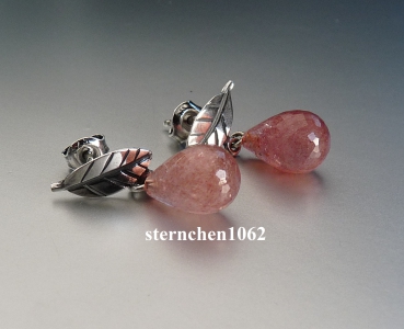 Preview: Trollbeads * Blätter der Harmonie * Ohrstecker mit Erdbeerquarz *