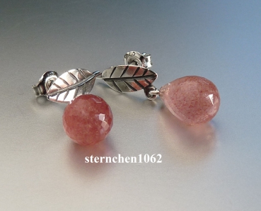 Preview: Trollbeads * Blätter der Harmonie * Ohrstecker mit Erdbeerquarz *