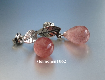 Preview: Trollbeads * Blätter der Harmonie * Ohrstecker mit Erdbeerquarz *